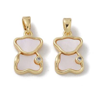 Brass & Shell & Clear Cubic Zirconia Pendants