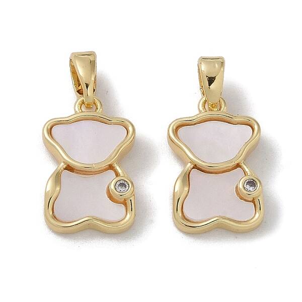 Brass & Shell & Clear Cubic Zirconia Pendants