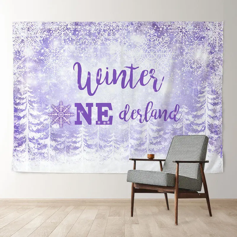 Aperturee Snowflake Purple Onederland Forest Winter Backdrop