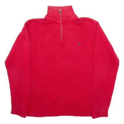 POLO RALPH LAUREN Mens Jumper Red 1/4 Zip Tight Knit L