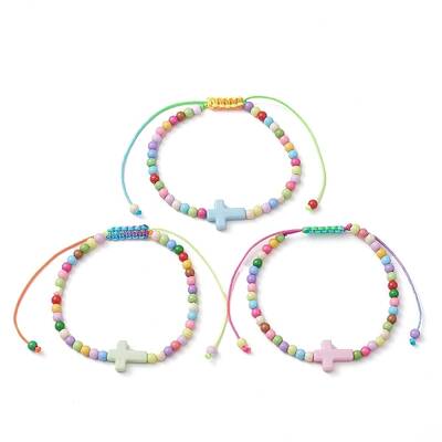 Cross & Round Acrylic Braided Bead Bracelets