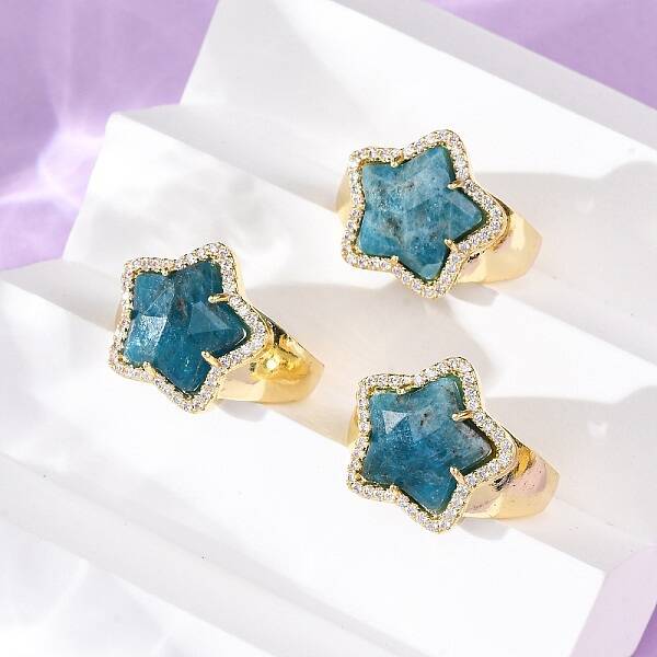 Star Natural Apatite Cubic Zirconia Cuff Rings