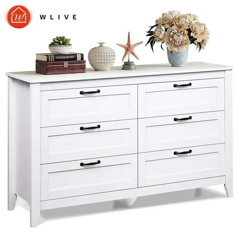 WLIVE 6 Drawer Dresser, Retro Chest of Drawers with Metal Handle, Double Wood Dresser for Bedroom, Living Room, Storage Cabin...