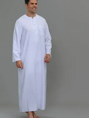Al Harameen 2025 Soft Non-Pilling Premium Arabic Men's Thobe Moroccan Style Long Sleeve Round Neck Prayer Robe Elegant Islami...
