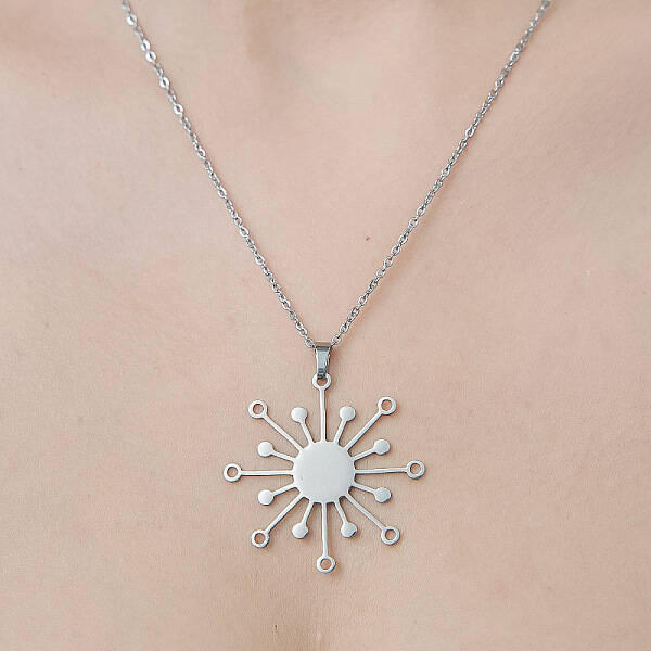 Non-Tarnish 201 Stainless Steel Hollow Sun Pendant Necklace