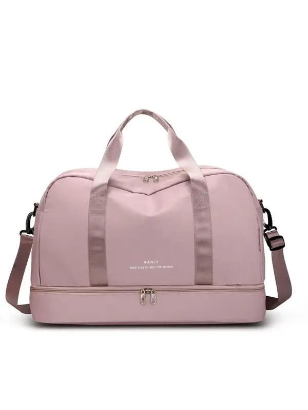 Simple Plain Large Capacity Luggage Organizer Travel Bag, Lightweight Nylon Waterproof Zipper Shoulder Bag, Casual Sports Fit...