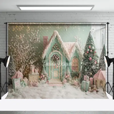 Aperturee Green Pink Snowy Trees Holiday Winter Photo Backdrop | Xmas Backdrop | Christmas Background Photography | Christmas...