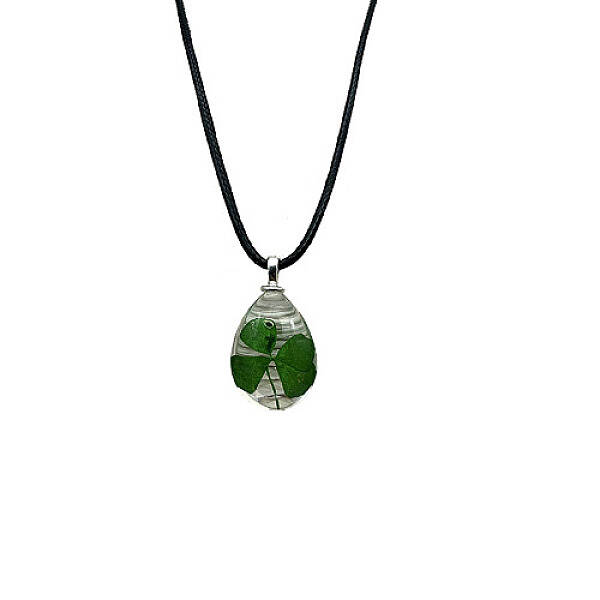 Teardrop Glass Pendant Necklaces with Cords