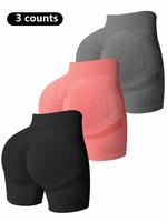 【Plus Size】 Solid Ruched Sports Shorts, High Stretch Yoga Bottoms, Gym Shorts, Ladies Sportswear for Indoor Outdoor Wear,...