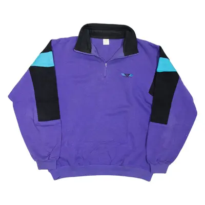 SKIING Mens Sweatshirt Purple 1/4 Zip 90s M