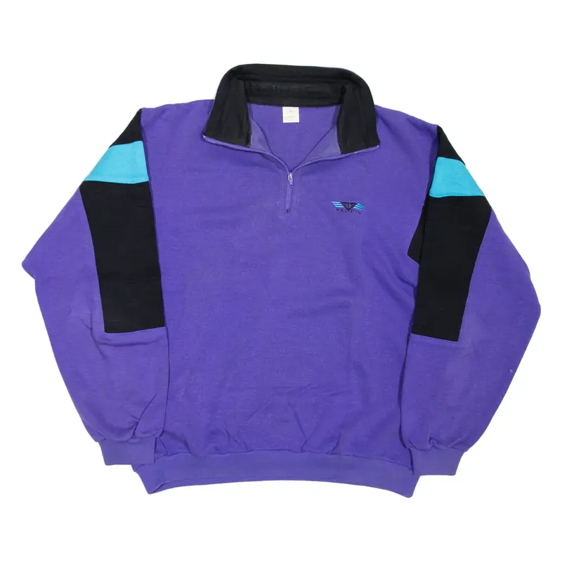 SKIING Mens Sweatshirt Purple 1/4 Zip 90s M