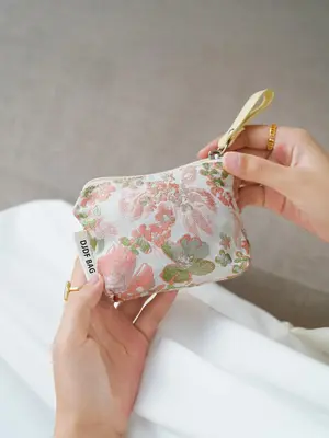 Floral Pattern Makeup Bag, 2025 New Style Portable Zipper Cosmetic Storage Bag, Women's Versatile Small Makeup Bag, Keychain ...