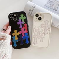 Suitable for iPhone 15/14/13/12/11 environmentally friendly leather cross silicone phone cases, iPhone 15 ProMax rainbow cros...