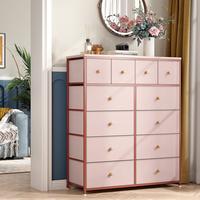 Raybee Furniture Dresser with 12 Drawers, Wooden Top and Metal Frame, Fabric Storage Organizer, For Dressing Room, Bedroom, C...