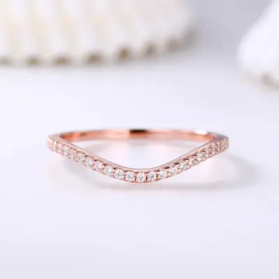Half Eternity Diamond Wedding Band Curved Rose Gold Diamond Matching Ring