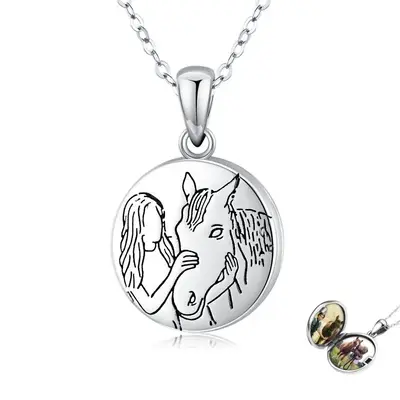 Sterling Silver Horse Personalized Photo Locket Necklace