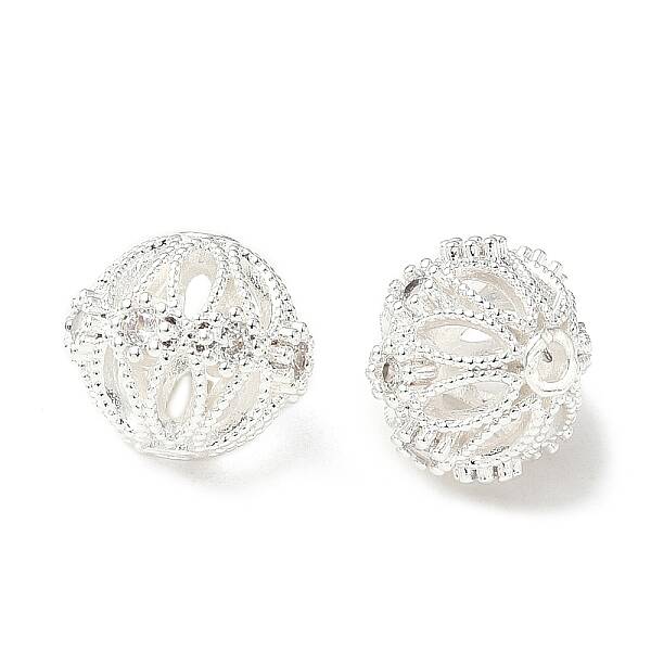 Brass Micro Pave Cubic Zirconia Beads