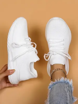 Women's Fashionable Lace Up Low Top Sneakers, Casual Breathable Lightweight Mesh Sports Trainers Shoes, All-match Round Toe R...