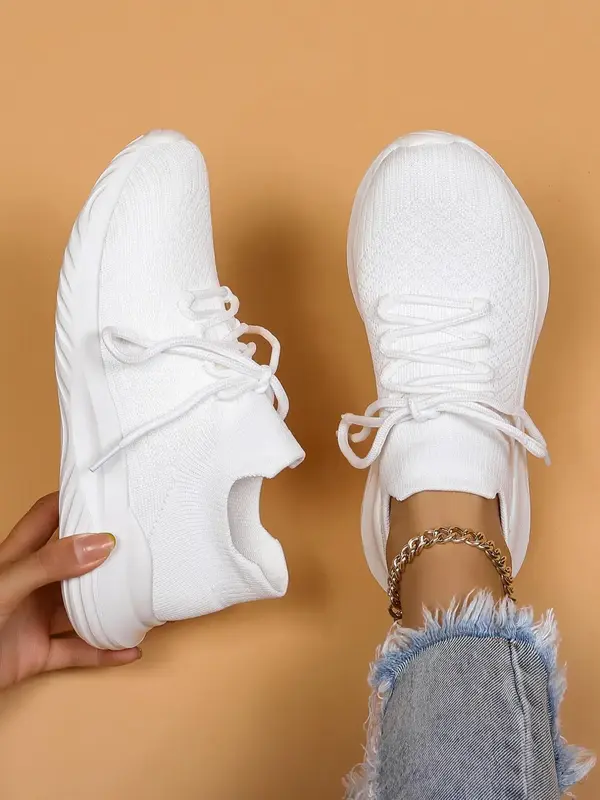 Women's Fashionable Lace Up Low Top Sneakers, Casual Breathable Lightweight Mesh Sports Trainers Shoes, All-match Round Toe R...