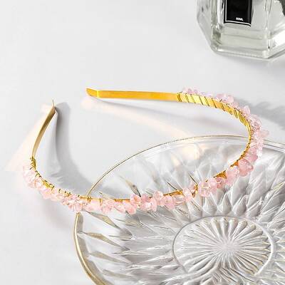Wire Wrapped Natural Rose Quartz Chip Hair Bands