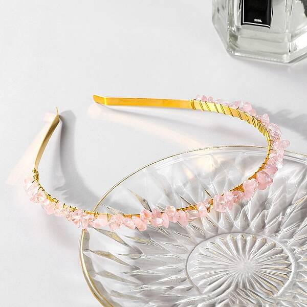 Wire Wrapped Natural Rose Quartz Chip Hair Bands