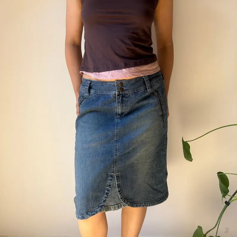 Bay Midi Denim Skirt - 32W UK 12 Blue Cotton