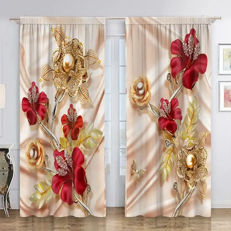 Modern Floral Print Curtain, 1 Pair Blackout Window Curtain for Living Room Bedroom Study Home Decor,  Curtains for Bedroom