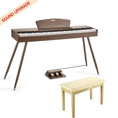 Donner DDP-80 Wooden Digital Piano - Walnut Sound Upgrade / Piano+Light Oak Two Seated Bench