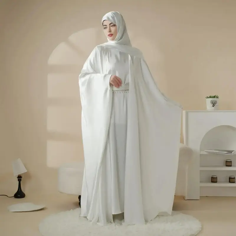 5-Piece Abaya Set: Loose Full Cover Satin Abaya Set with Niqab (MOA019) - Long Sleeve Inner Dress Essential Elegant Dress Lon...