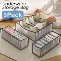 3 Counts Underwear Drawer Organizer, Foldable and Divided Underwear Storage Boxes, Organizers for Bras Socks Ties Panties Sca...