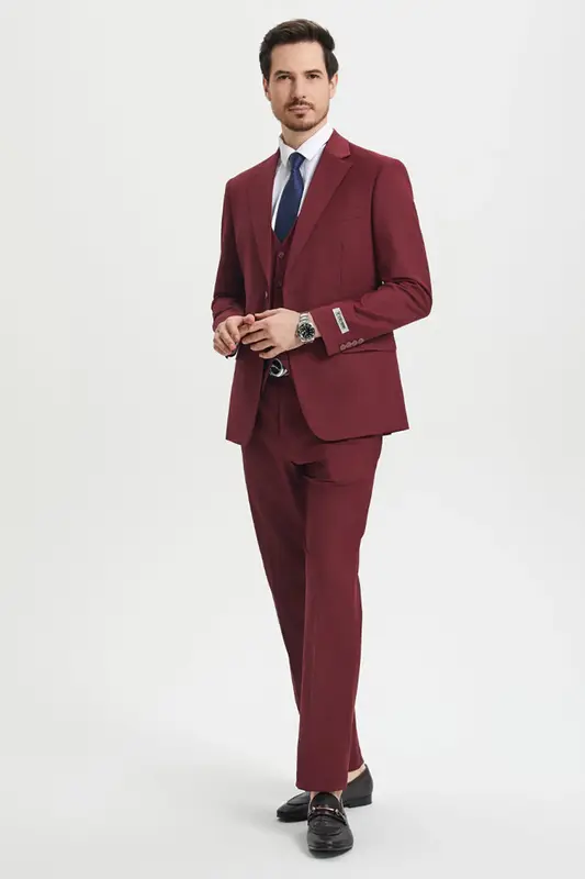 Mens Stacy Adams Suit - Stacy Adams Suit Men's Designer Suit - Two Button Vested in Burgundy