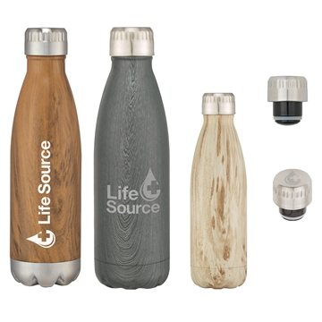 50 Custom 16 oz Woodtone Swiggy Bottle - 24Hr Cold & BPA Free