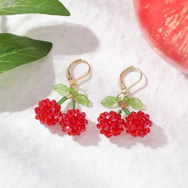 Acrylic Glass Cherry Leverback Earrings