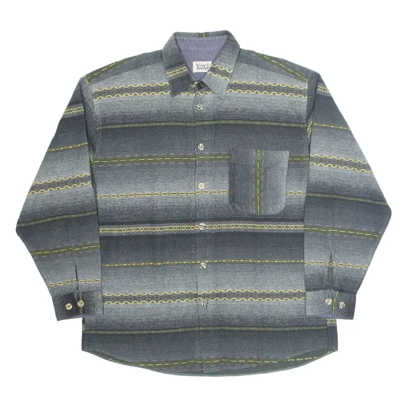 VINCI Mens Shirt Grey Striped Long Sleeve L