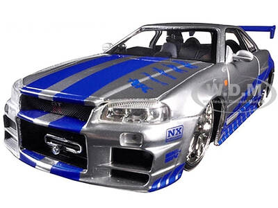 Brian's Nissan GTR Skyline R34 RHD (Right Hand Drive) Silver with Blue Stripes Fast & Furious 25th Anniversary Series 1/24 ...