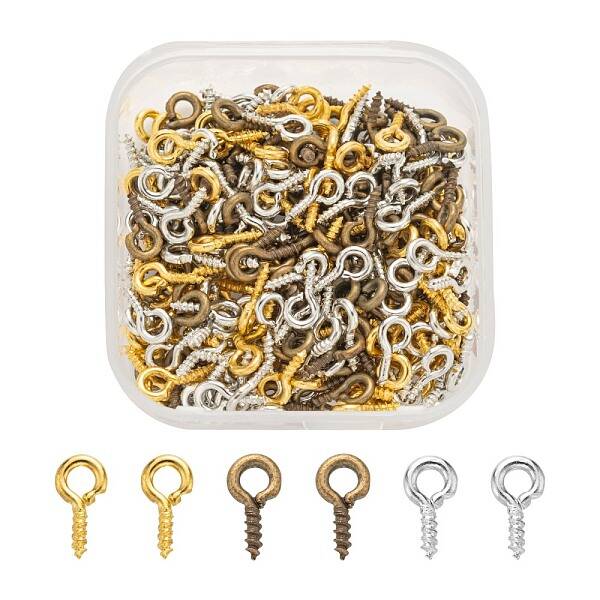 300Pcs 3 Colors Iron Screw Eye Pin Peg Bails