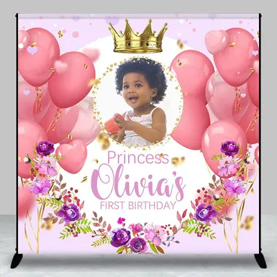 Custom Pink Balloons Princess Birthday Backdrop with Photo - Aperturee