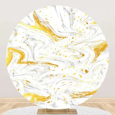 Gold Grey Abstract Marble Round Birthday Backdrop - Aperturee