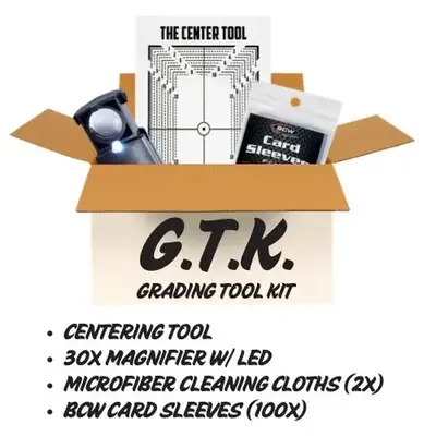 Trading Card Grading Kit â Centering Tool, LED Magnifier, Soft Sleeves, Semi-Rigid Holders â PSA Ready
