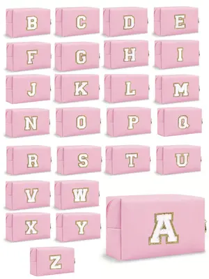 Letter Pattern Makeup Bag, Portable Zipper Makeup Bag, Waterproof Travel Toiletry Bag, PU Leather Monogram Make Up Pouch for ...