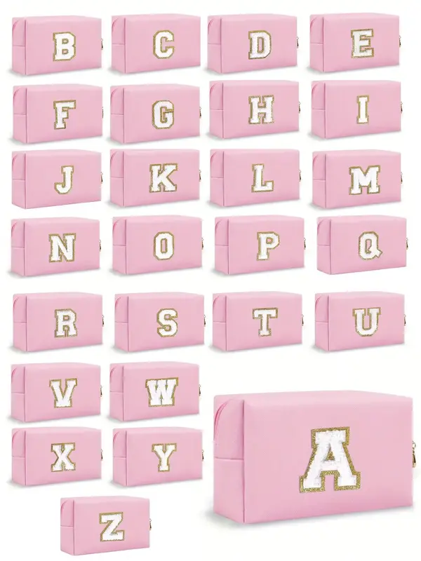 Letter Pattern Makeup Bag, Portable Zipper Makeup Bag, Waterproof Travel Toiletry Bag, PU Leather Monogram Make Up Pouch for ...