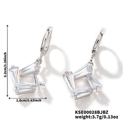 Chic Minimalist Geometric Brass Clear Cubic Zirconia Rhombus Hoop Earrings