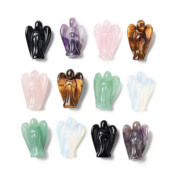 Natural & Synthetic Gemstone Carved Angel Statues Ornament