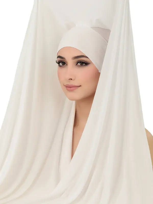1 Piece Women's Solid Color Instant Coverage Headscarf, Casual Pleated Tudung, Versatile Khimar for All Seasons