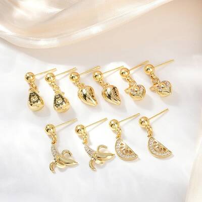 Fruit Theme Brass Dangle Stud Earrings