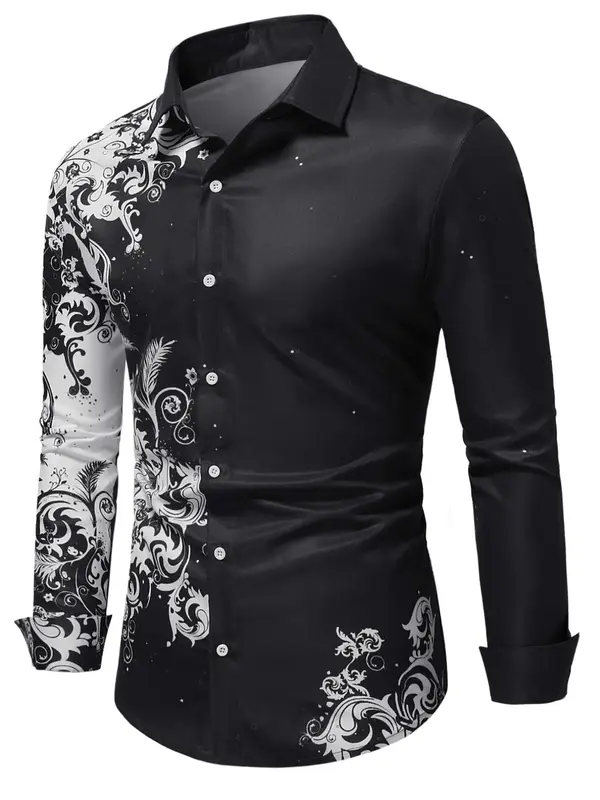 Men's Floral Print Button Front Shirt, Regular Fit Fashion Long Sleeve Collared Top, Men's Casual Clothes, Gift Ideas For...