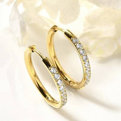 304 Stainless Steel Micro Pave Clear Cubic Zirconia Huggie Hoop Earrings