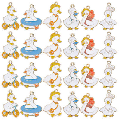 24Pcs 6 Styles Light Gold Tone Alloy Enamel Pendants