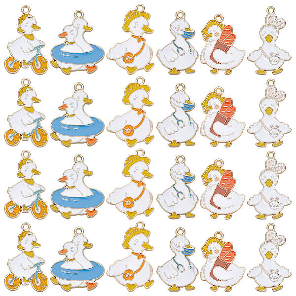 24Pcs 6 Styles Light Gold Tone Alloy Enamel Pendants