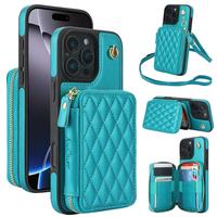 Fashionable Quilted Pattern Zipper Phone Case with Card Slot & Hand Strap, PU Leather Phone Cases for iPhone 16 Pro Max 15 Pl...